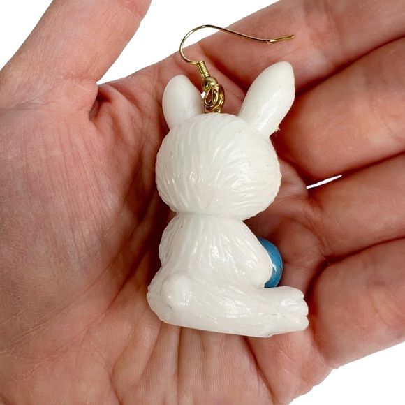 White Easter Bunny I Love You Dangle Pierced Earrings - Picture 5 of 14